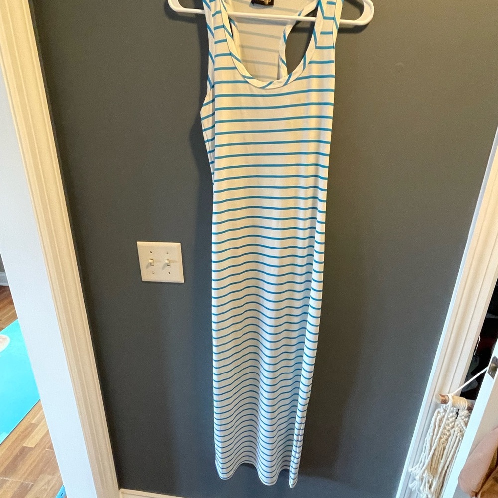 Comfortable blue and white striped maxi dress